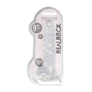 DILDO REALISTA COM TESTÍCULOS CRYSTAL CLEAR 9 /23CM TRANSPARENTE REALROCK