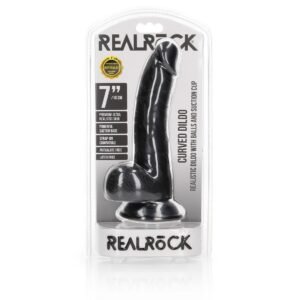 DILDO REALISTA COM TESTÍCULOS CURVED 7 /18CM PRETO REALROCK