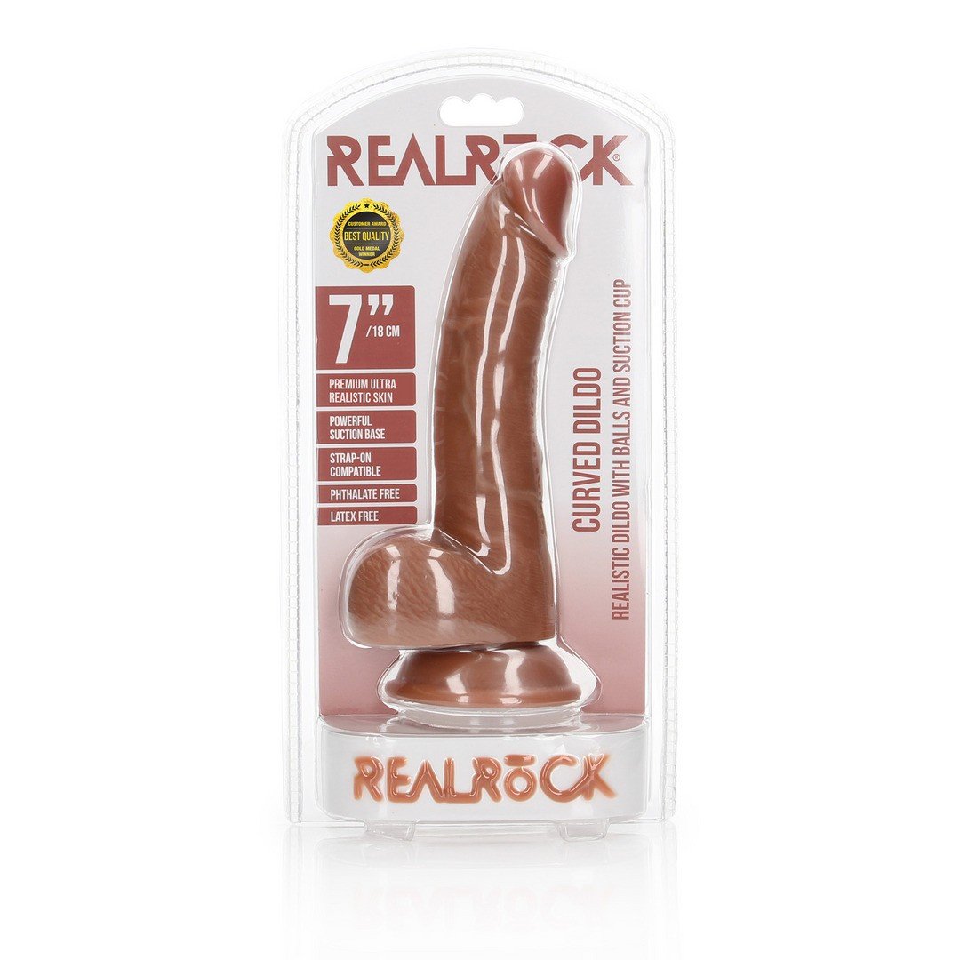 DILDO REALISTA COM TESTÍCULOS CURVED 7 /18CM REALROCK