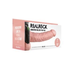 STRAP-ON OCO COM TESTÍCULOS E VIBRAÇÃO 7 /18 CM FLESH REALROCK