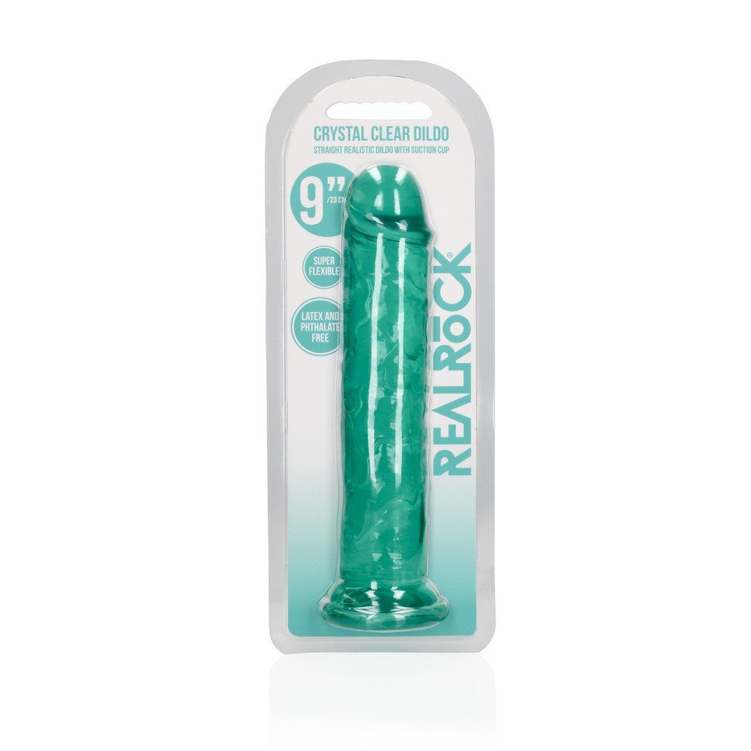 DILDO STRAIGHT REALISTIC CRYSTAL CLEAR 9 /23 CM VERDE REALROCK
