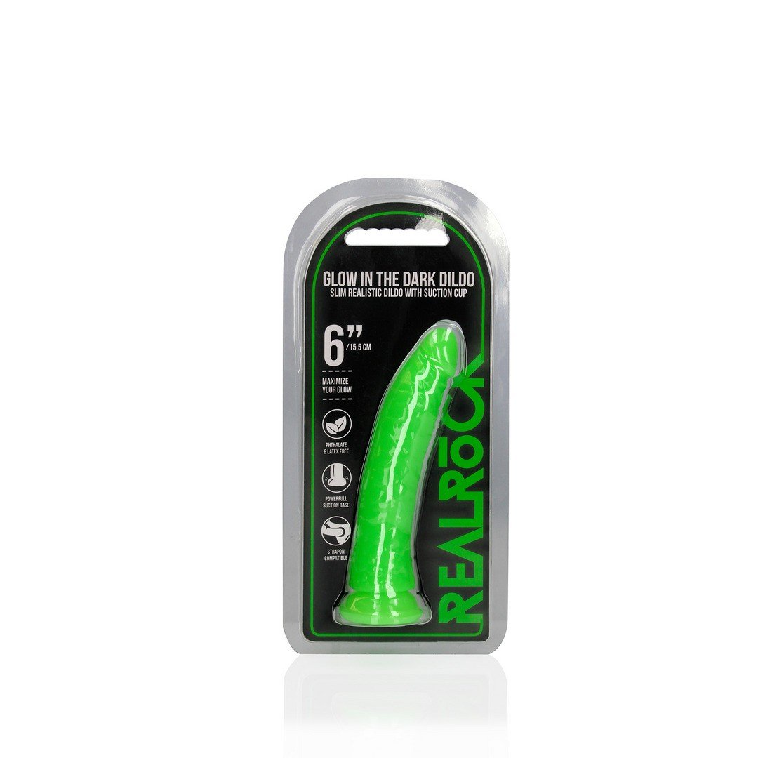 DILDO SLIM REALISTIC GLOW IN THE DARK 6” / 15,5 CM REALROCK