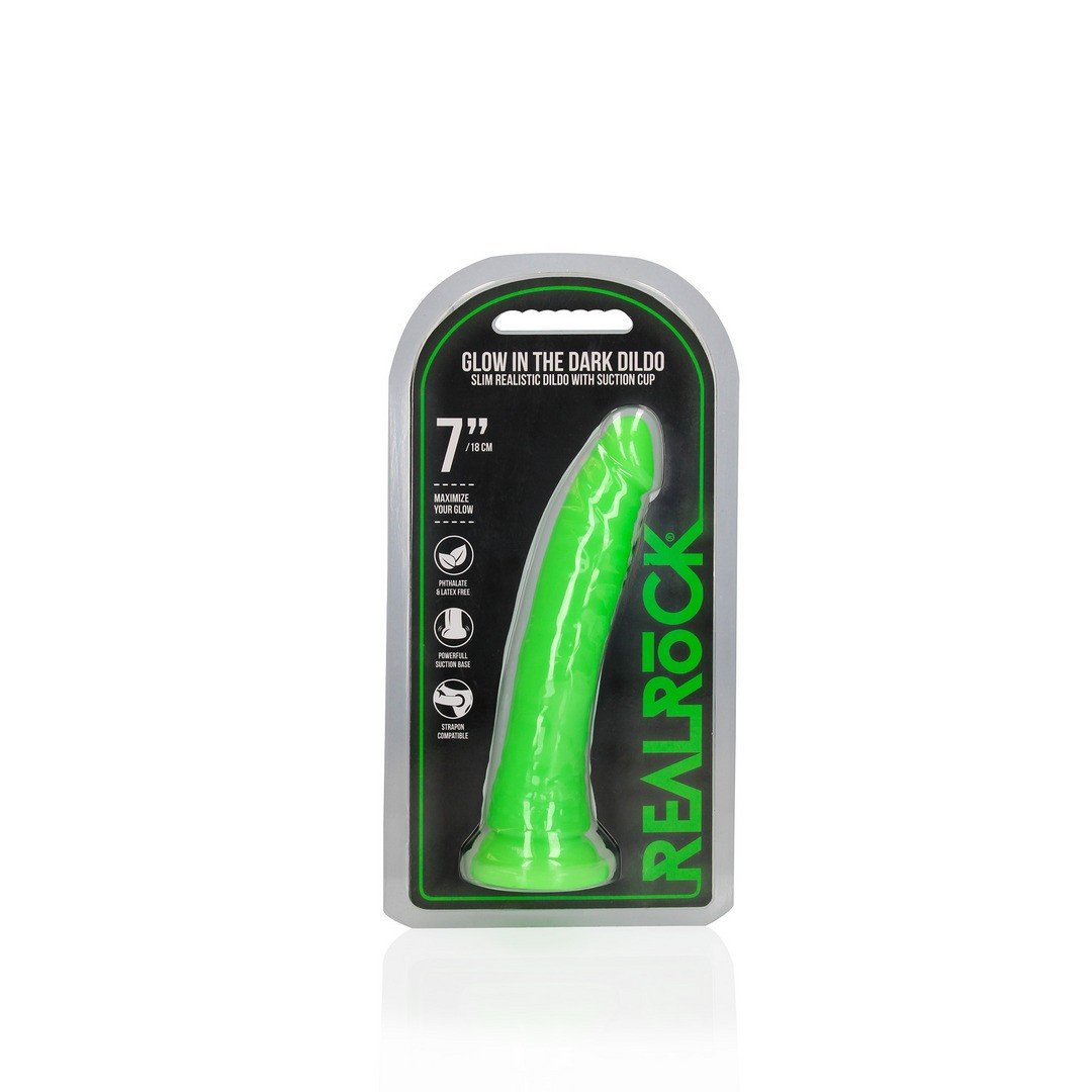 DILDO SLIM REALISTIC GLOW IN THE DARK 7” / 18 CM REALROCK