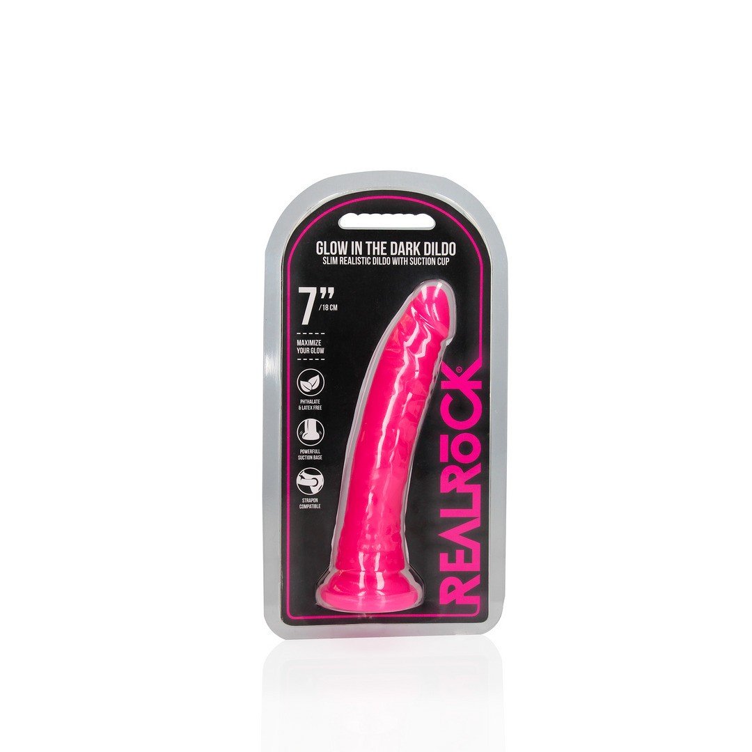 DILDO SLIM REALISTIC GLOW IN THE DARK 7'' / 18 CM ROSA REALROCK 1 DILDO SLIM REALISTIC GLOW IN THE DARK 7'' / 18 CM ROSA REALROCK