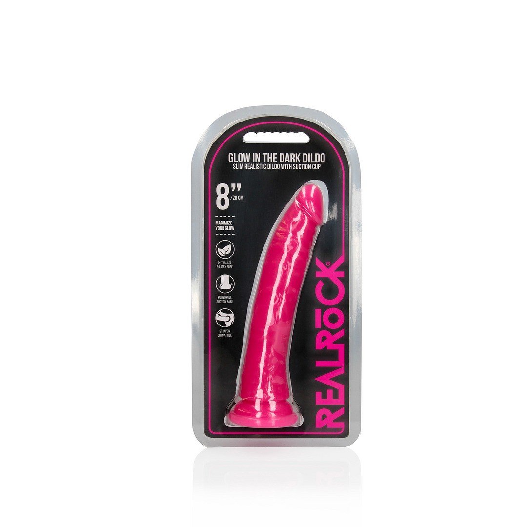 DILDO SLIM REALISTIC GLOW IN THE DARK 8'' / 20 CM ROSA REALROCK 1 DILDO SLIM REALISTIC GLOW IN THE DARK 8'' / 20 CM ROSA REALROCK