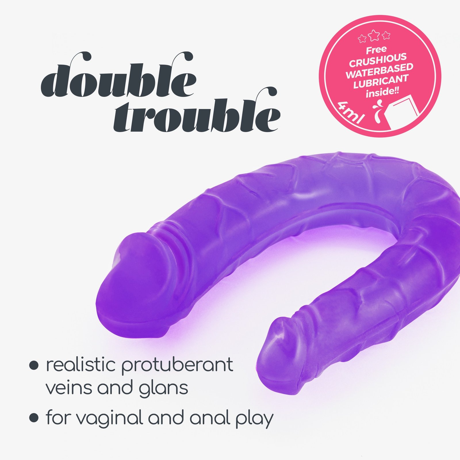 DILDO DUPLO DOUBLE TROUBLE CRUSHIOUS ROXO - Image 7