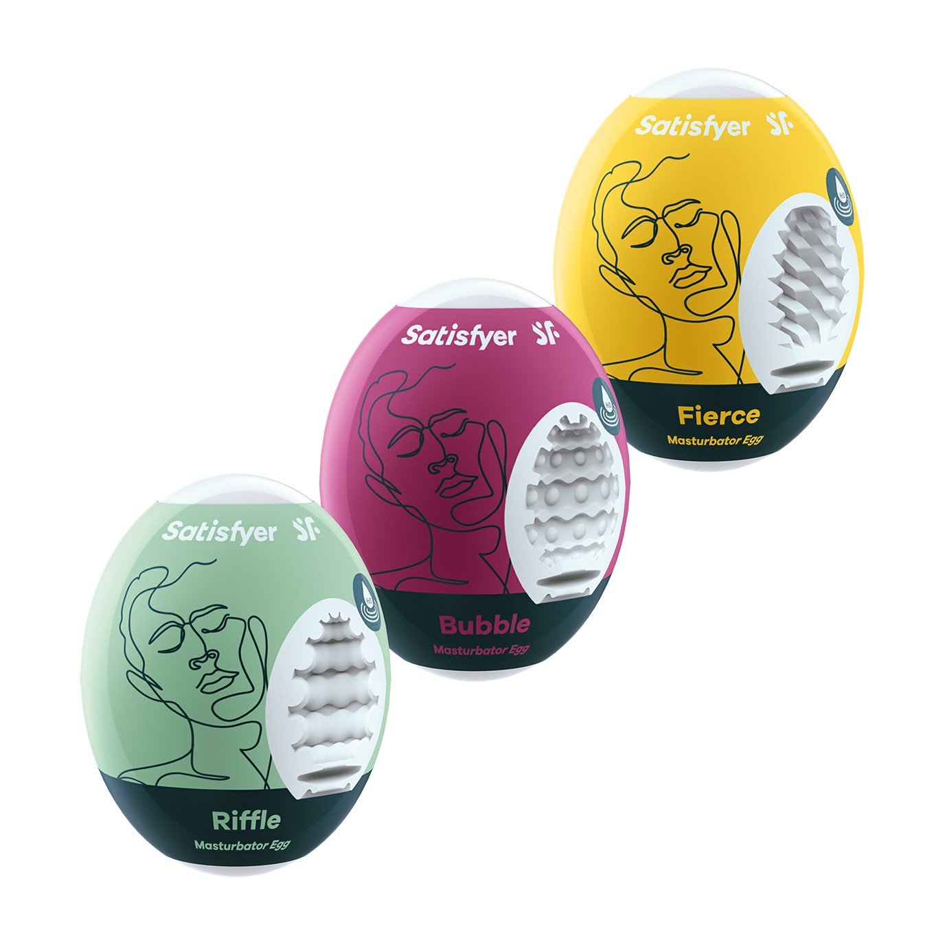 PACK DE 3 MASTURBADOR MASTURBATOR EGG RIFFLE, BUBBLE E FIERCE SATISFYER 16 PACK DE 3 MASTURBADOR MASTURBATOR EGG RIFFLE, BUBBLE E FIERCE SATISFYER