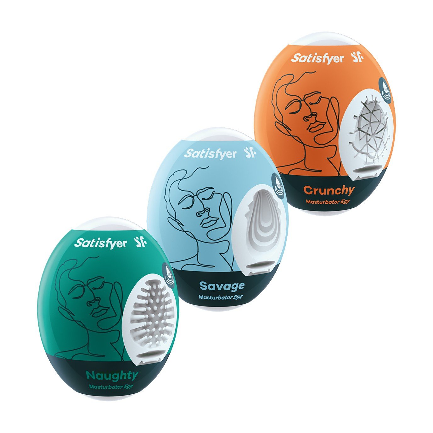 PACK DE 3 MASTURBADOR MASTURBATOR EGG NAUGHTY, SAVAGE E CRUNCHY SATISFYER 14 PACK DE 3 MASTURBADOR MASTURBATOR EGG NAUGHTY, SAVAGE E CRUNCHY SATISFYER