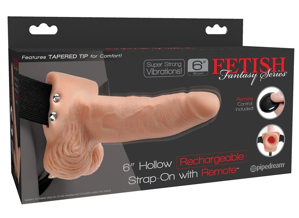 ARNÊS COM DILDO OCO RECARREGÁVEL 6" HOLLOW RECHARGEABLE STRAP-ON COM COMANDO FETISH FANTASY SERIES - Image 8