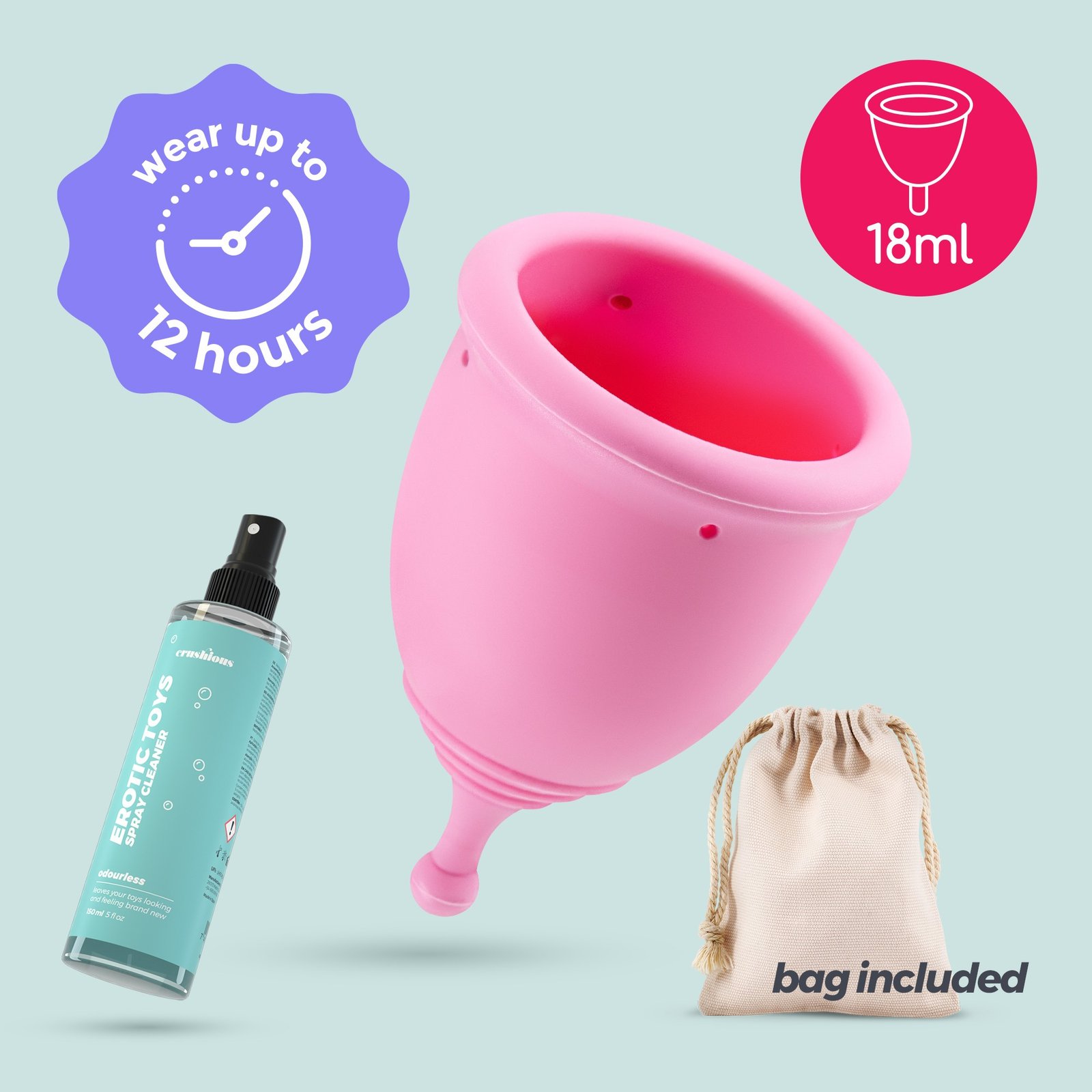 COPO MENSTRUAL MINERVA XS COM BOLSA E LIMPADOR DE BRINQUEDOS 150 ML CRUSHIOUS 14 COPO MENSTRUAL MINERVA XS COM BOLSA E LIMPADOR DE BRINQUEDOS 150 ML CRUSHIOUS - Image 14