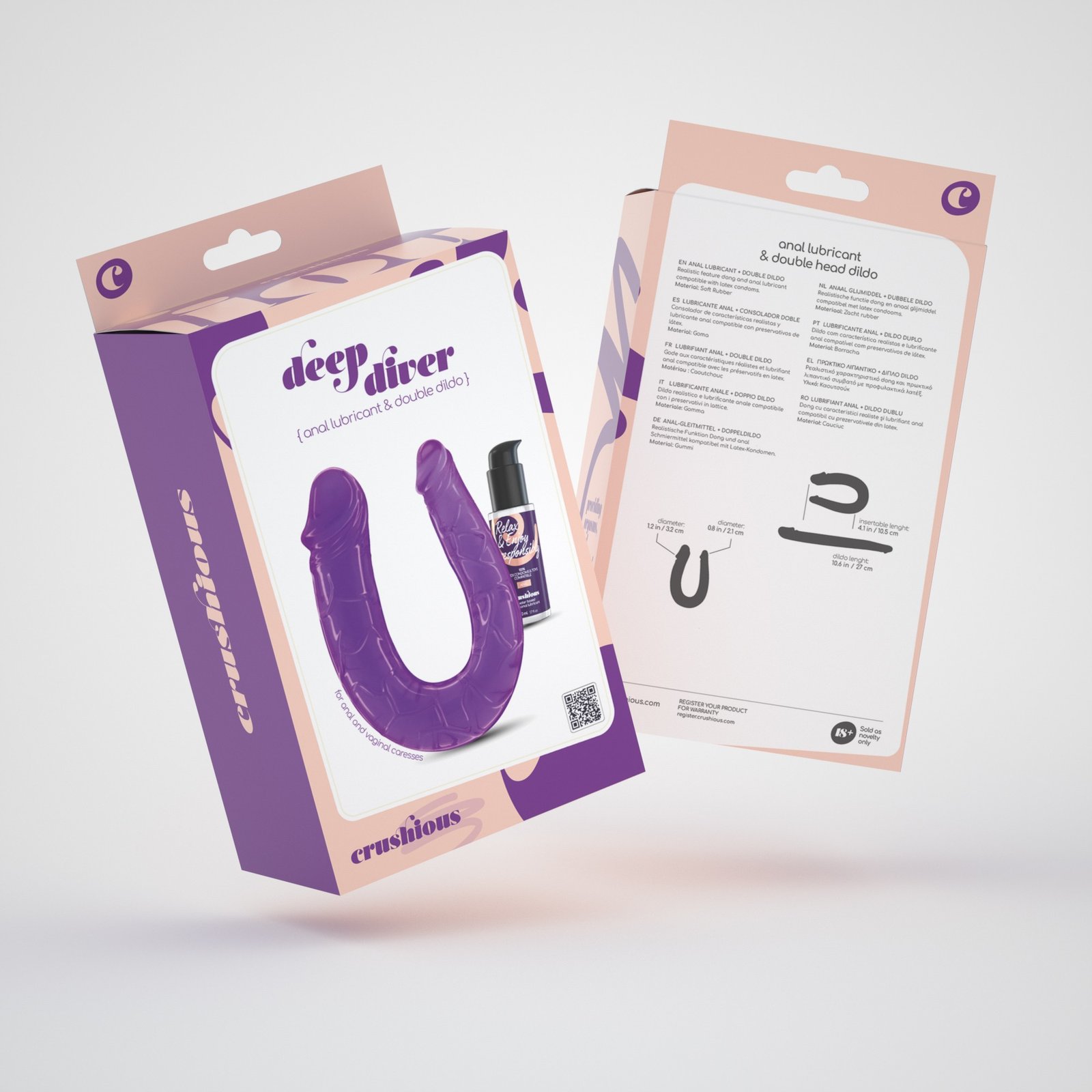 DEEP DIVER DILDO DUPLO COM LUBRIFICANTE ANAL 50ML CRUSHIOUS ROXO - Image 8