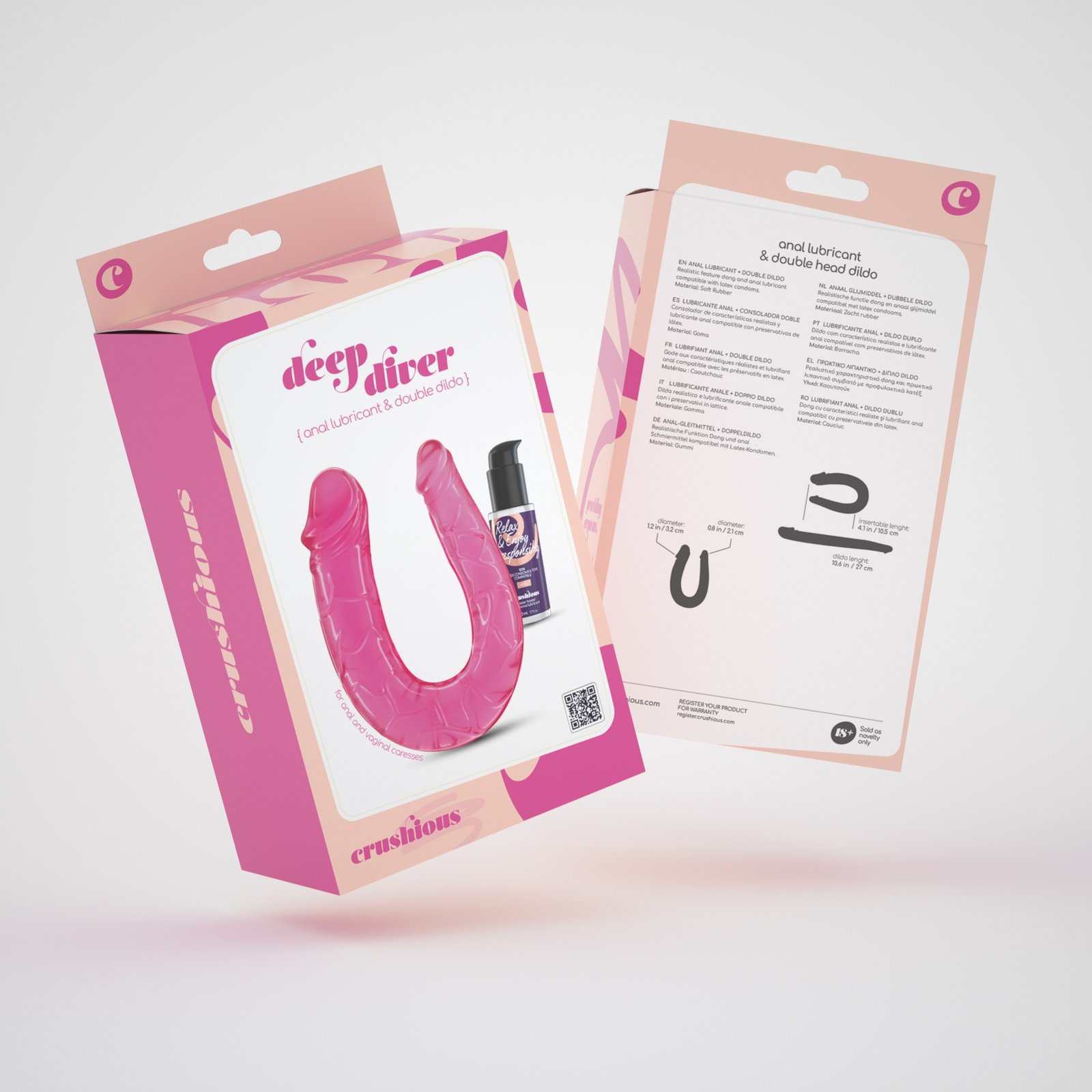 DEEP DIVER DILDO DUPLO COM LUBRIFICANTE ANAL 50ML CRUSHIOUS ROSA - Image 8